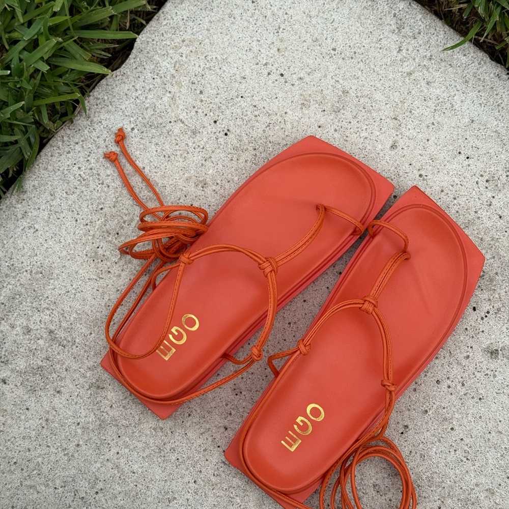 Vibrant Orange Lace-Up Sandals